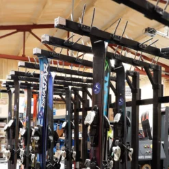 Backshop Hanging Ski Storage Solution Rack - 100 Ski Capacity - USED -Fischer Gear Shop USG EZ PZ Ski Shelf 2 scaled